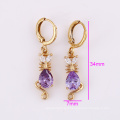 25775 Fancy design gold earring cat's tail shape synthetic CZ paved eardrop earrings for women